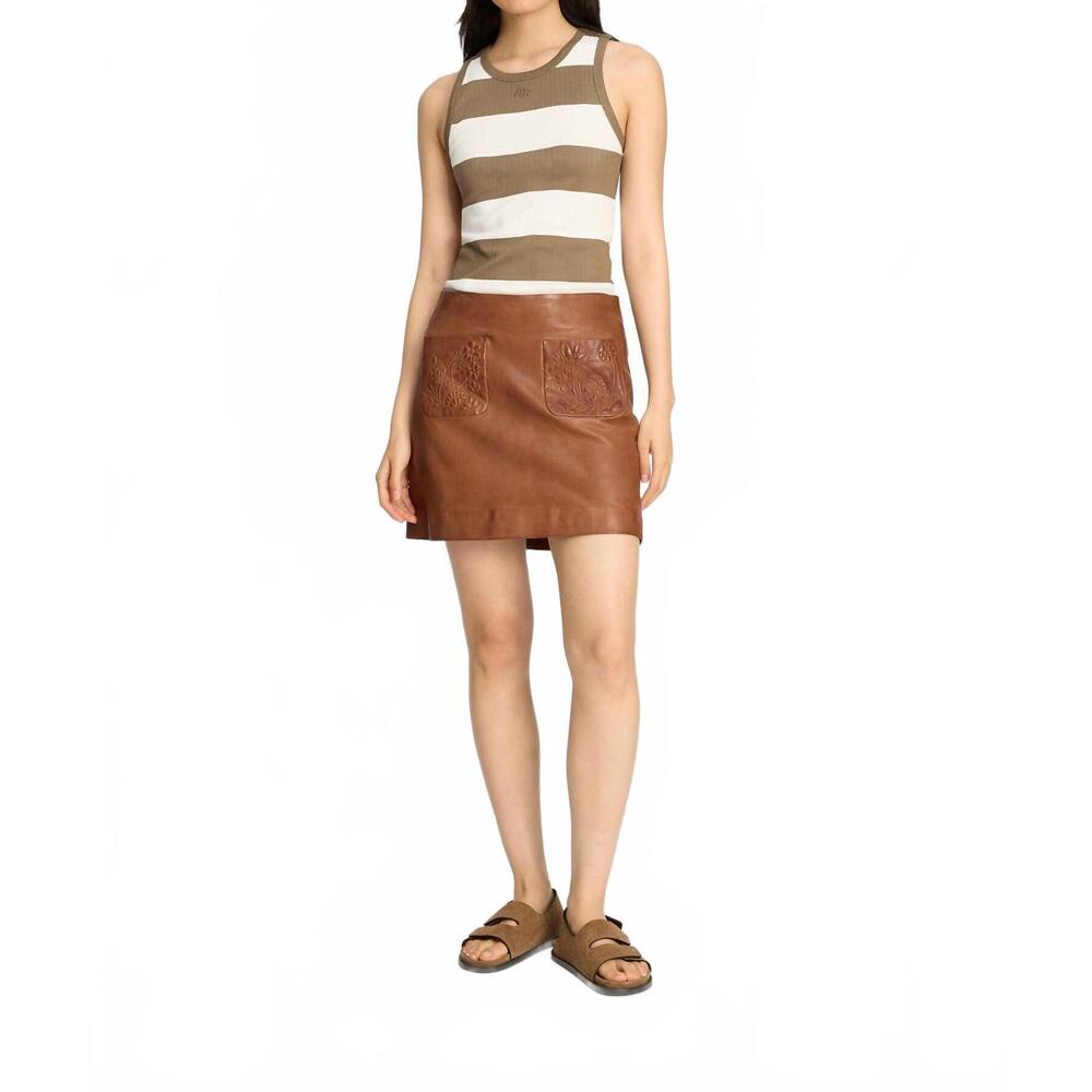 NEW MUNTHE organic cotton rib tank top in mocca multi